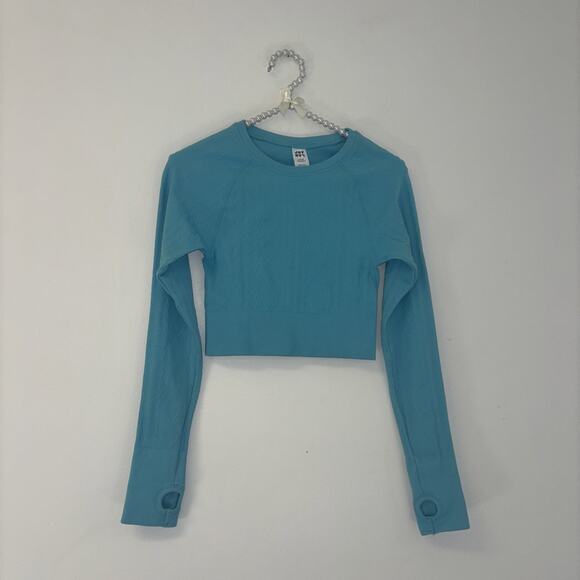 Womens Sz Sm Outdoor Pull Over Boho Yoga Pilates Colorful Teal Workout gym Ribbe - Picture 2 of 8